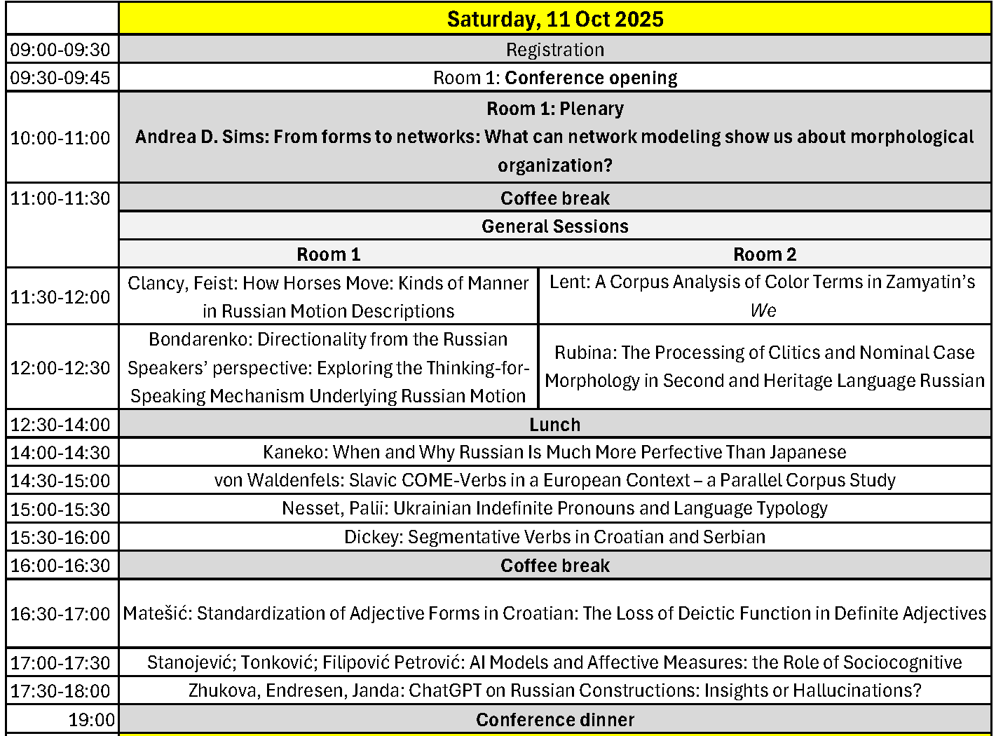 SCLC Program for Saturday 11 October 2025