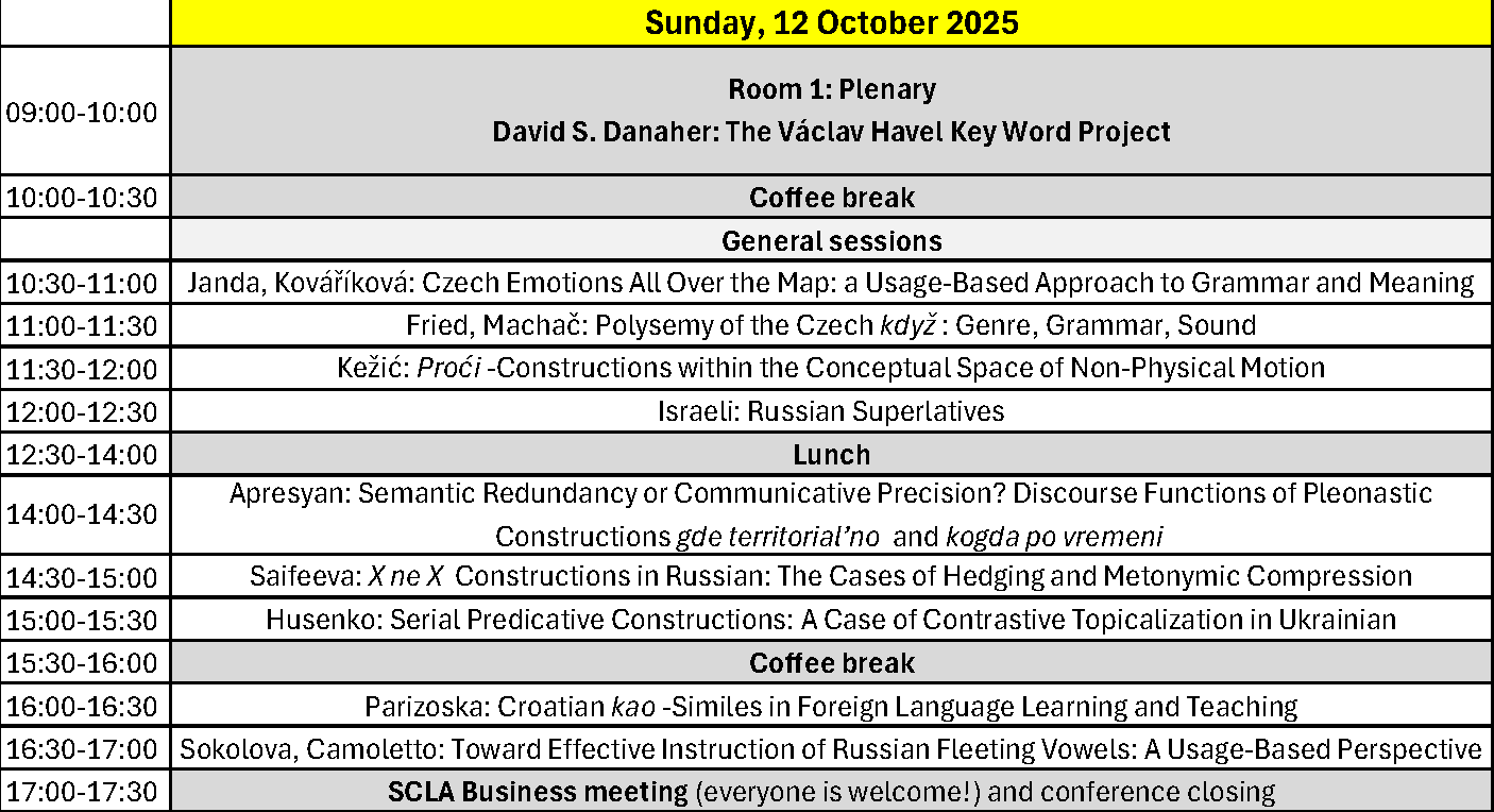 SCLC Program for Sunday 12 October 2025